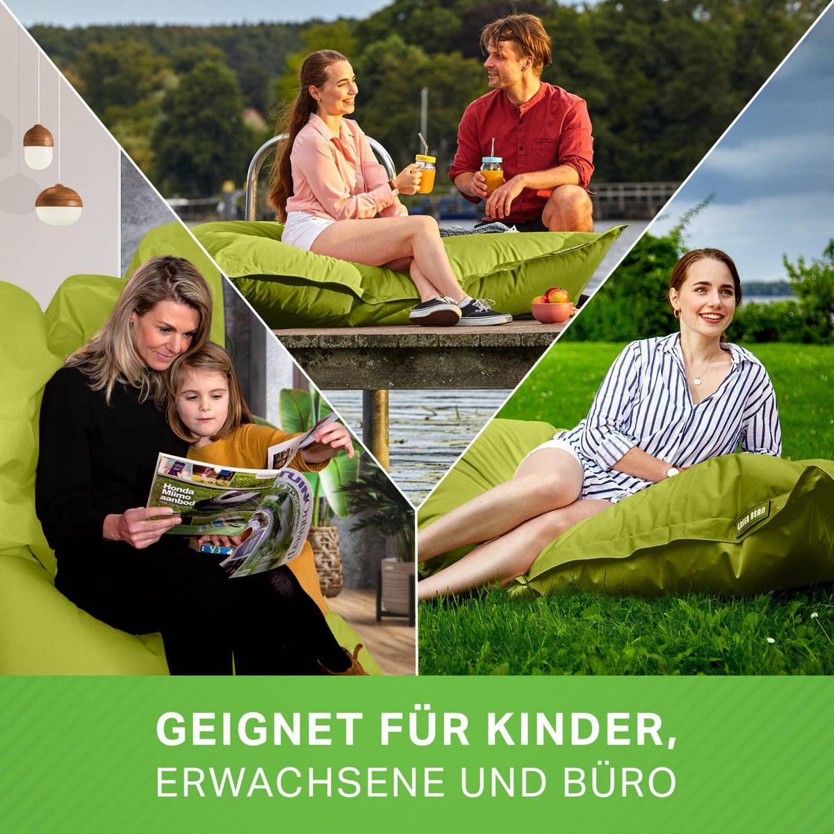 RIESEN-SITZSACK "Square" 140x180cm 380 L - Grün, Textil (140/25/180cm) - Green Bean