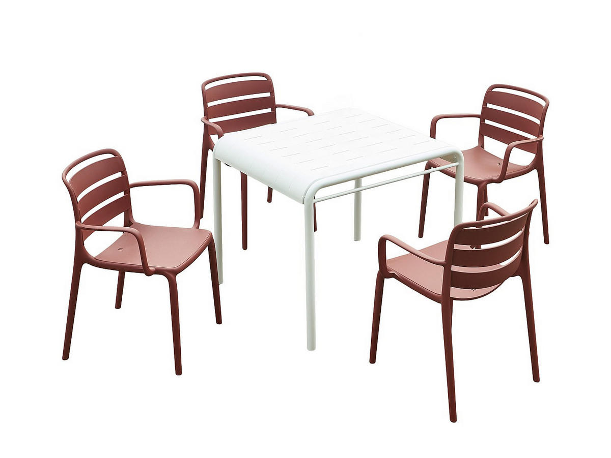 GARTENESSGRUPPE im Set - 4 -Sitzer - Polypropylen - terracotta, weiß - MOAH - Weiß, Kunststoff - Vente-Unique