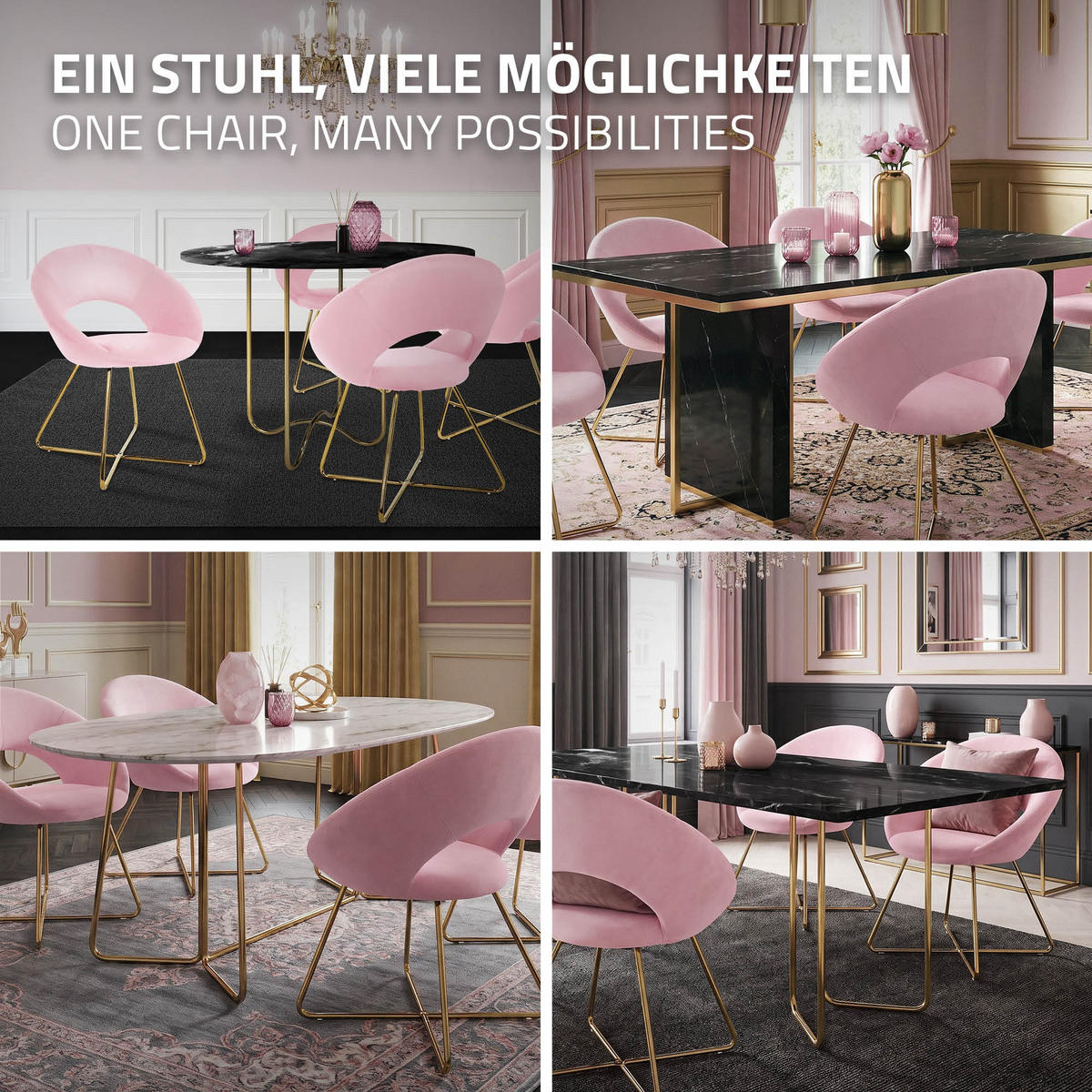 STUHL Samt rose - Pink/Goldfarben, Metall (53/77/64cm) - ML-DESIGN