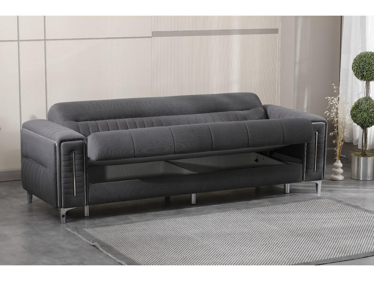 SITZGARNITUR Puebla, Dunkelgrau Stellvariante 3+2+1 - Dunkelgrau, Holzwerkstoff/Kunststoff (243/85/95cm)