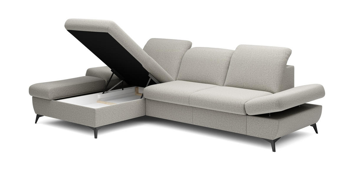 ECKSOFA FELICE L-S Beige Geflochtener Stoff mit Schlaffunktion - Creme, Holz (284/166cm) - MASSENO