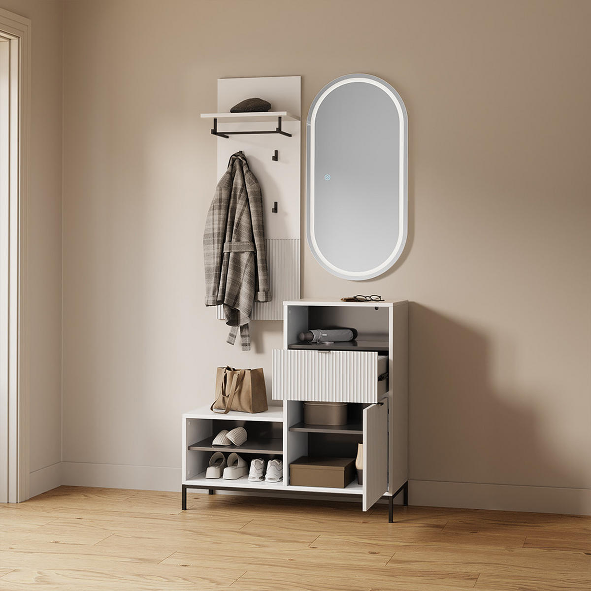 WANDGARDEROBE Aterno Weiß 43 x 120 cm - Weiß, Holzwerkstoff (43/120/27cm) - Livinity®
