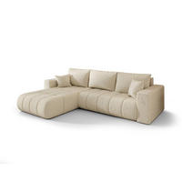 ROHOVÁ pohovka LARA PREMIUM levá béžová samet Monolith 2 - funkce spaní, úložný prostor - béžová, textil (280/175cm) - Cornero