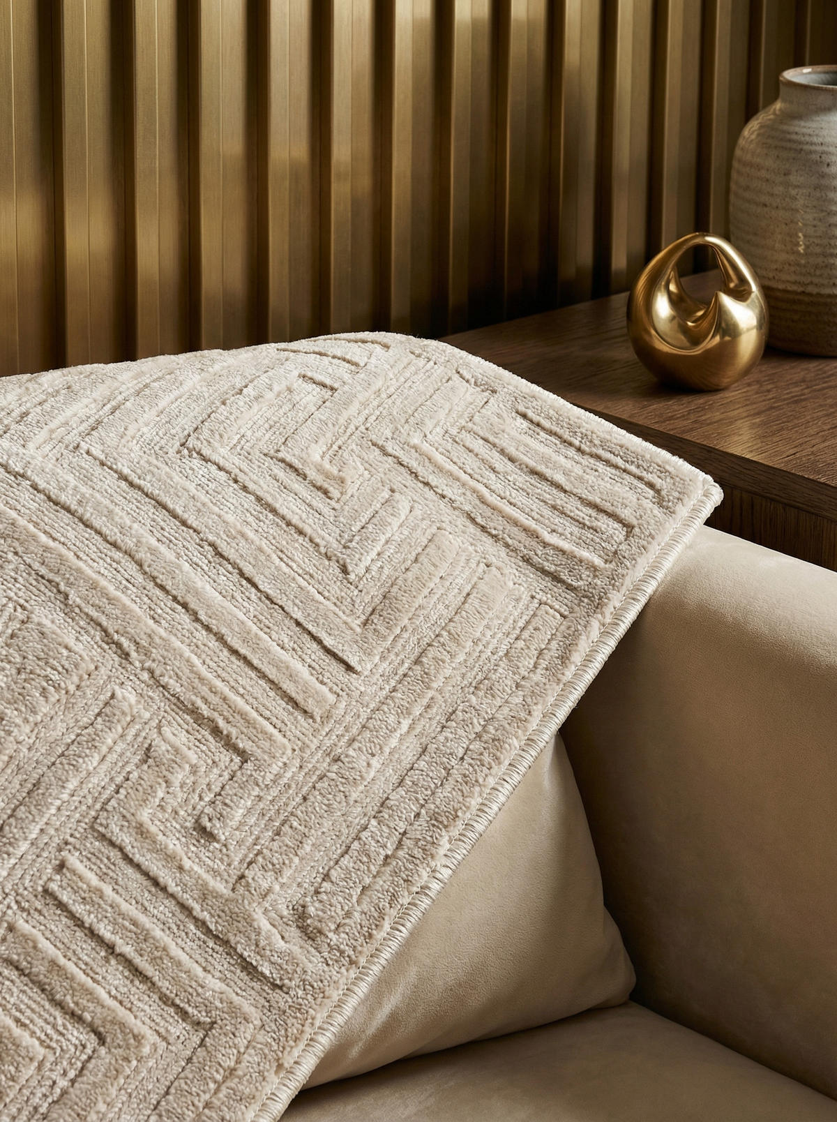 TEPPICH Flur 3D-Effekt Pflegeleicht Waschbar Wohnzimmer OEKO-TEX Beige 140x200 cm Gekettelt – ILLER - Beige, Textil (140/200cm) - KADIMA DESIGN