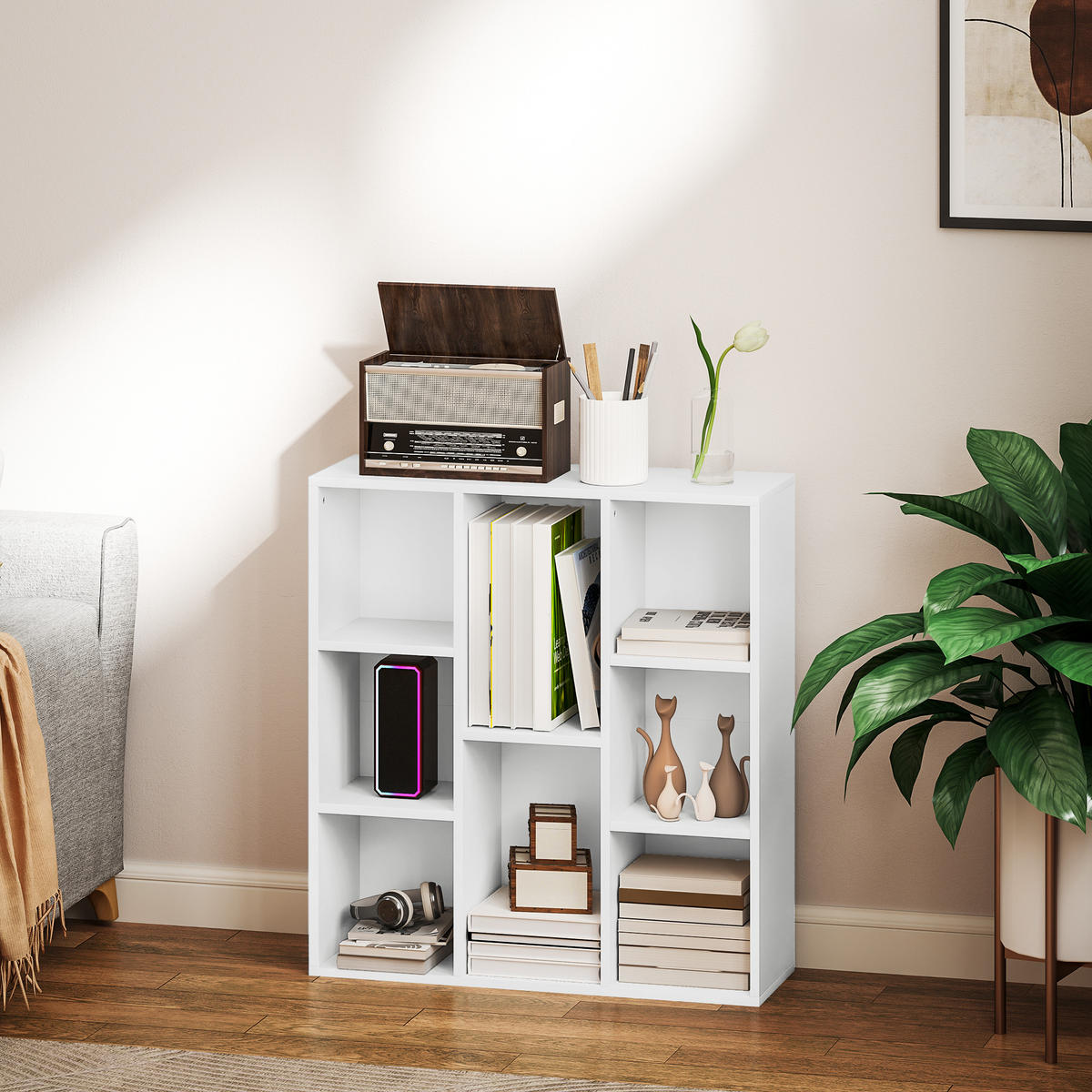 BÜCHERREGAL, Standregal mit 8 Ebenen, Aufbewahrungsregal, für Wohnzimmer - Weiß, Karton (24/80/74.3cm) - HOMCOM