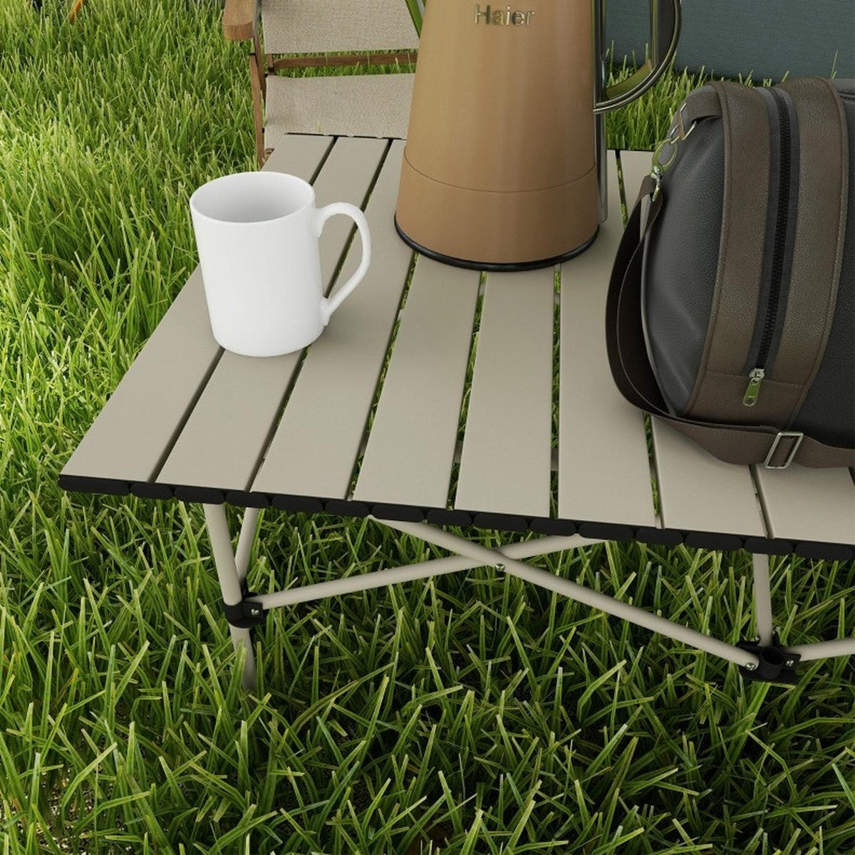 GARTENTISCH aus Aluminium 95 x 55 x 50 cm Beige mit Tragetasche - Beige, Metall (95/55/50cm) - Modfu