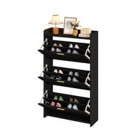 SCHUHSCHRANK mit Klappen 70/24/120 cm in Schwarz, platzsparend - Schwarz, Holzwerkstoff (70/120/24cm) - BEAOK