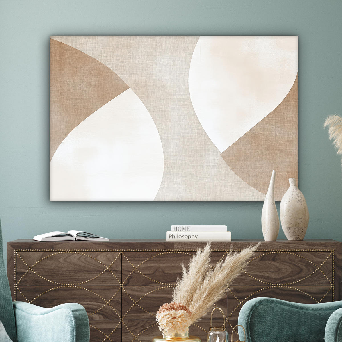 LEINWANDBILD Braun - Japandi - Abstrakt XXL 150x100 cm - Sandfarben, Textil (150/100cm) - MuchoWow