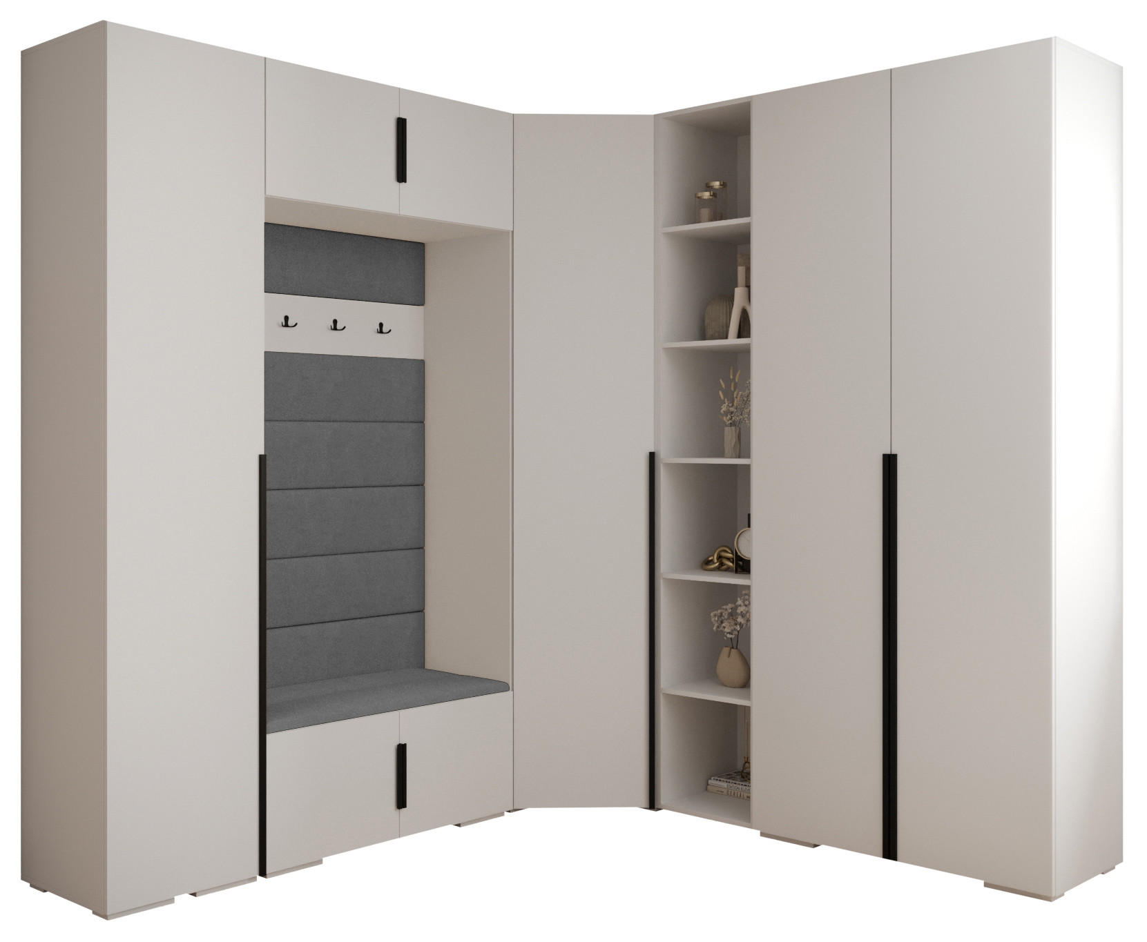 Abiks Möbel Garderoben-Set Weiß, Grau, Schwarz 231.7x236.7x47 cm