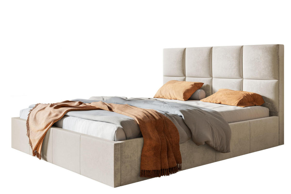 BETT 160x200 - Polsterbett mit Bettkasten und Holzrahmen - Modern Betten - Weicher Jasminstoff - Kollektion Roma, Beige - Beige, Holz/Textil (160/200cm) - Alpi-Möbel