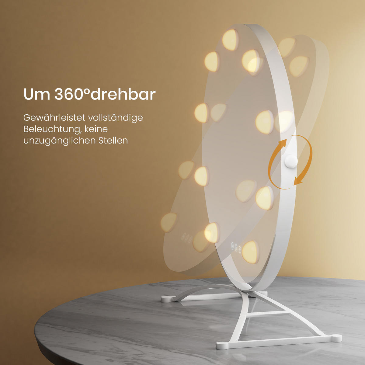 KOSMETIKSPIEGEL Rund mit Beleuchtung, Weiß, Ø40 cm - Weiß, Glas (40/16/40cm) - EMKE