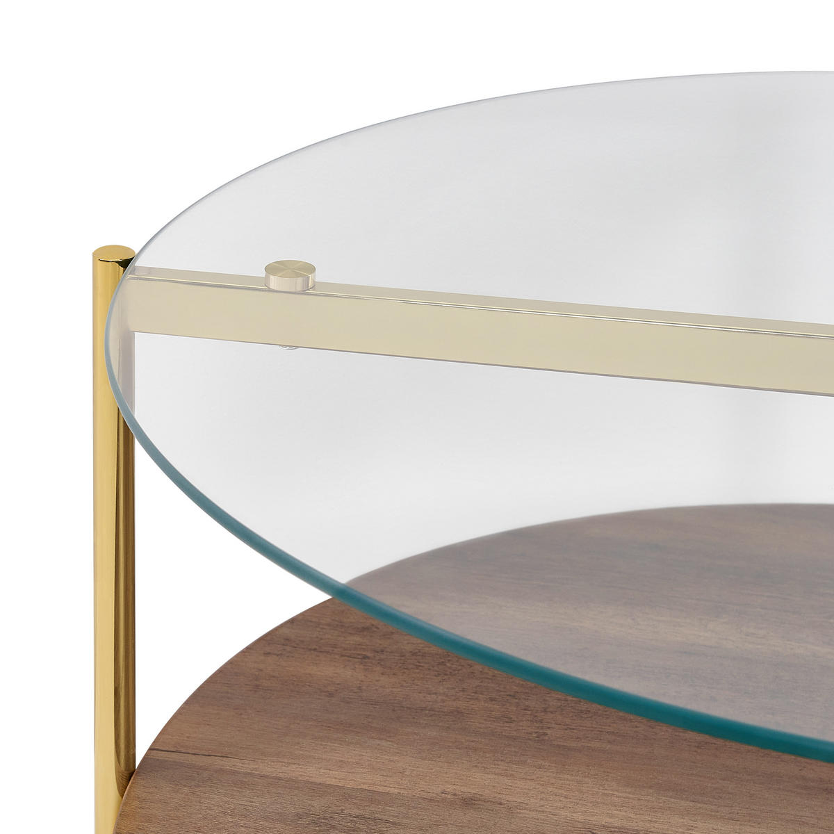 COUCHTISCH Gold/Dunkler Holzfarbton Lovell - Dunkelbraun/Goldfarben, Glas/Holzwerkstoff (80/80/45cm) - Beliani
