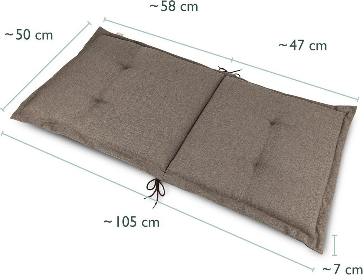NIEDERLEHNERAUFLAGE Highlux HL 105x50x7cm Taupe (6tlg) - Taupe, Textil (50/7/105cm) - Beautissu 