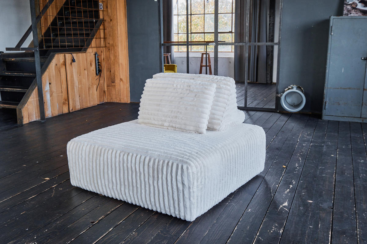 HOCKER MIT RÜCKENKISSEN WIOLO SOFT Cremeweiß Cord - Creme/Schwarz, Kunststoff/Textil (111/84/111cm) - KAWOLA