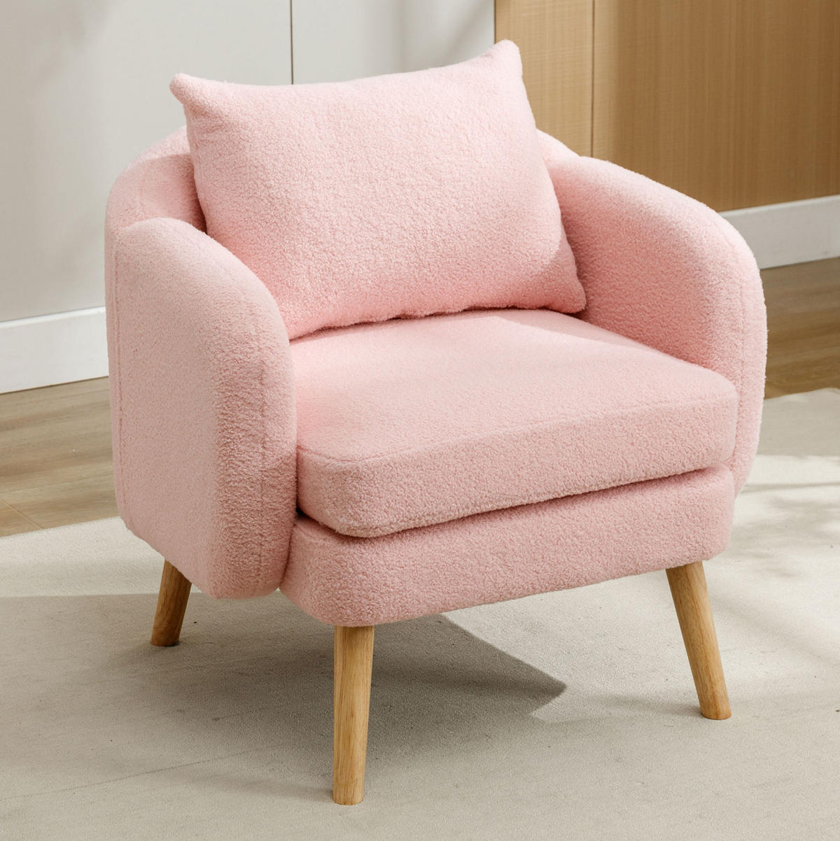 SESSEL 71/72/71 cm in Rosa aus Teddy-Stoff mit Kissen - Rosa, Textil (72/71/71cm) - Flora Grace