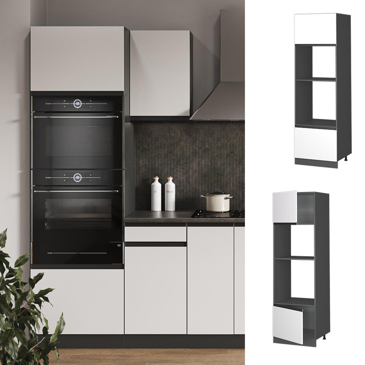 MIKROWELLENSCHRANK R-Line Weiß 60 cm J-Shape - Anthrazit/Weiß, Holzwerkstoff (60/206.8/57.2cm) - Vicco