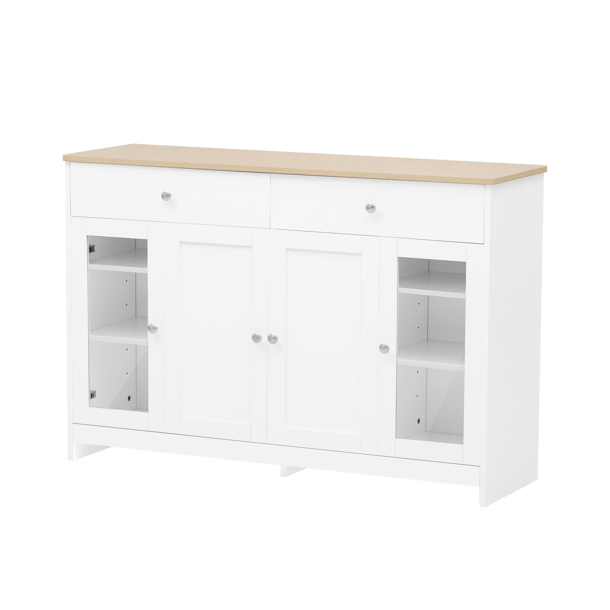 SIDEBOARD DE-38330 120/37/80 cm mit 4 Türen, 2 Schubladen und Glastür Weiß - Weiß, Holzwerkstoff (120/80/37cm) - ComfortXL