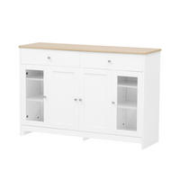 SIDEBOARD DE-38330 120/37/80 cm mit 4 Türen, 2 Schubladen und Glastür Weiß - Weiß, Holzwerkstoff (120/80/37cm) - ComfortXL