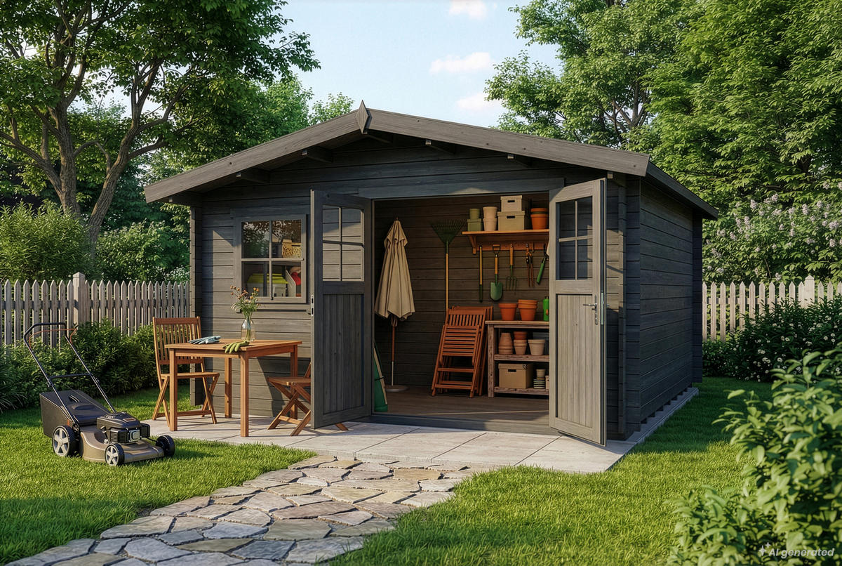 GARTENHAUS Holz Valeria - Grau, Holz (438/222/427cm) - Alpholz