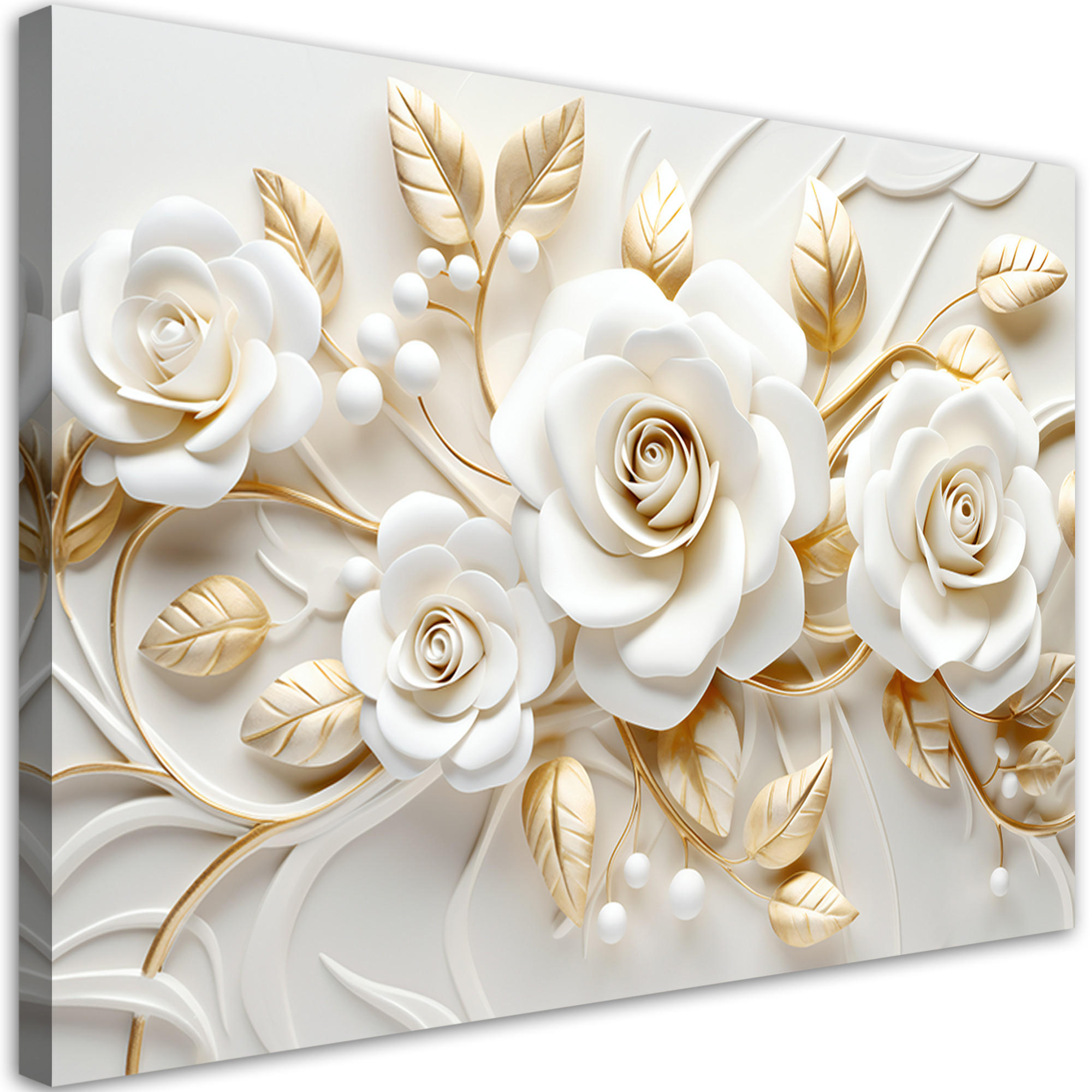 WANDBILD weißgoldene rosenblüte 3d - Weiß, Textil (60/40cm) - Feeby