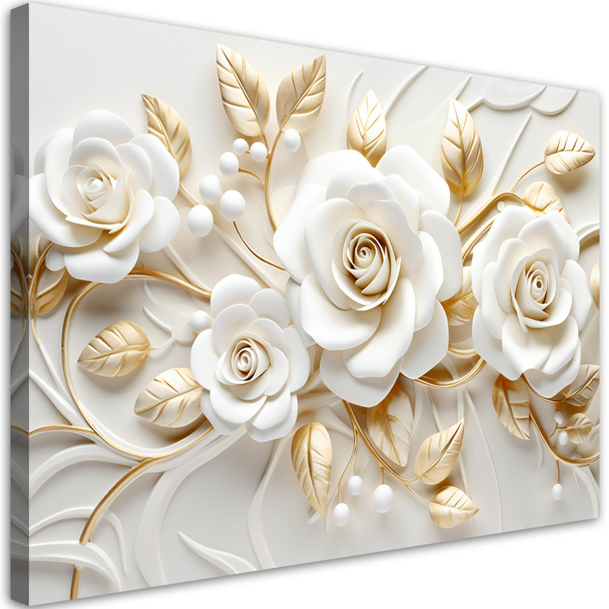WANDBILD weißgoldene rosenblüte 3d - Weiß, Textil (60/40cm) - Feeby