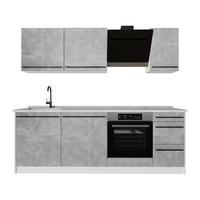 KÜCHENZEILE R-Line, Beton/Weiß, 220 cm Arbeitsplatte Marmor - Weiß/Grau, Holzwerkstoff (220/81.6/60cm) - Vicco
