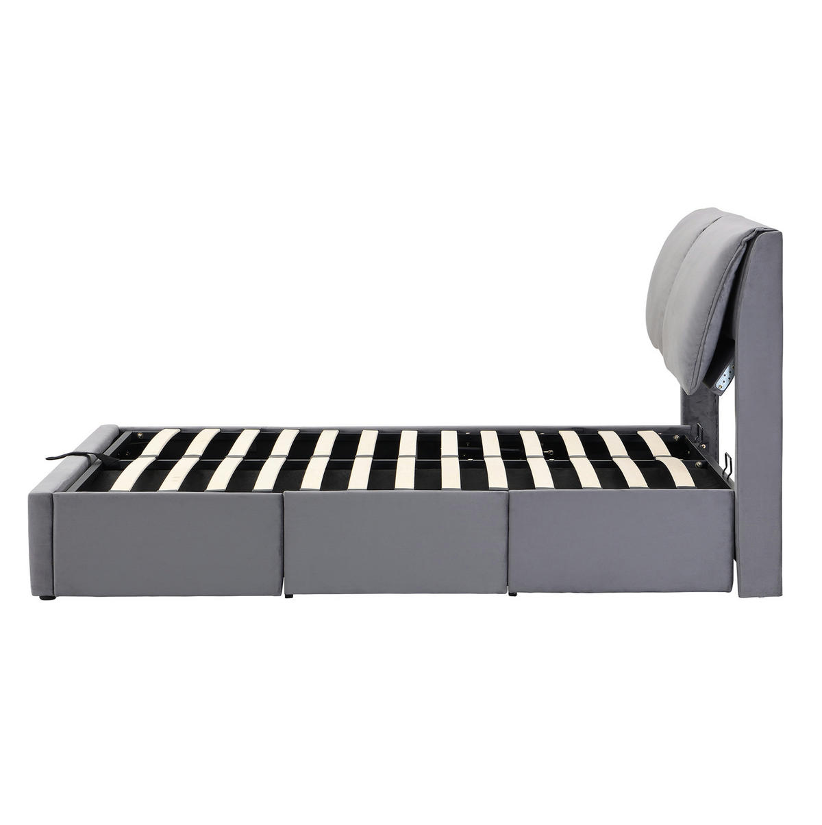 POLSTERBETT 140/190 cm mit hydraulischem Bettkasten, 3 Schubladen und verstellbarem Kopfteil, Grau - Grau, Textil (140/190cm) - Redom