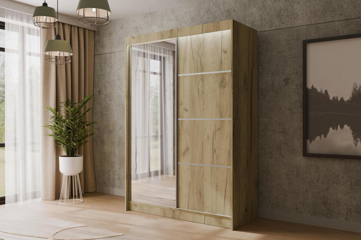 KLEIDERSCHRANK PAOKI mit LED - 120 cm - Braun - Braun, Holzwerkstoff (120/215/61cm) - ALTDECOR