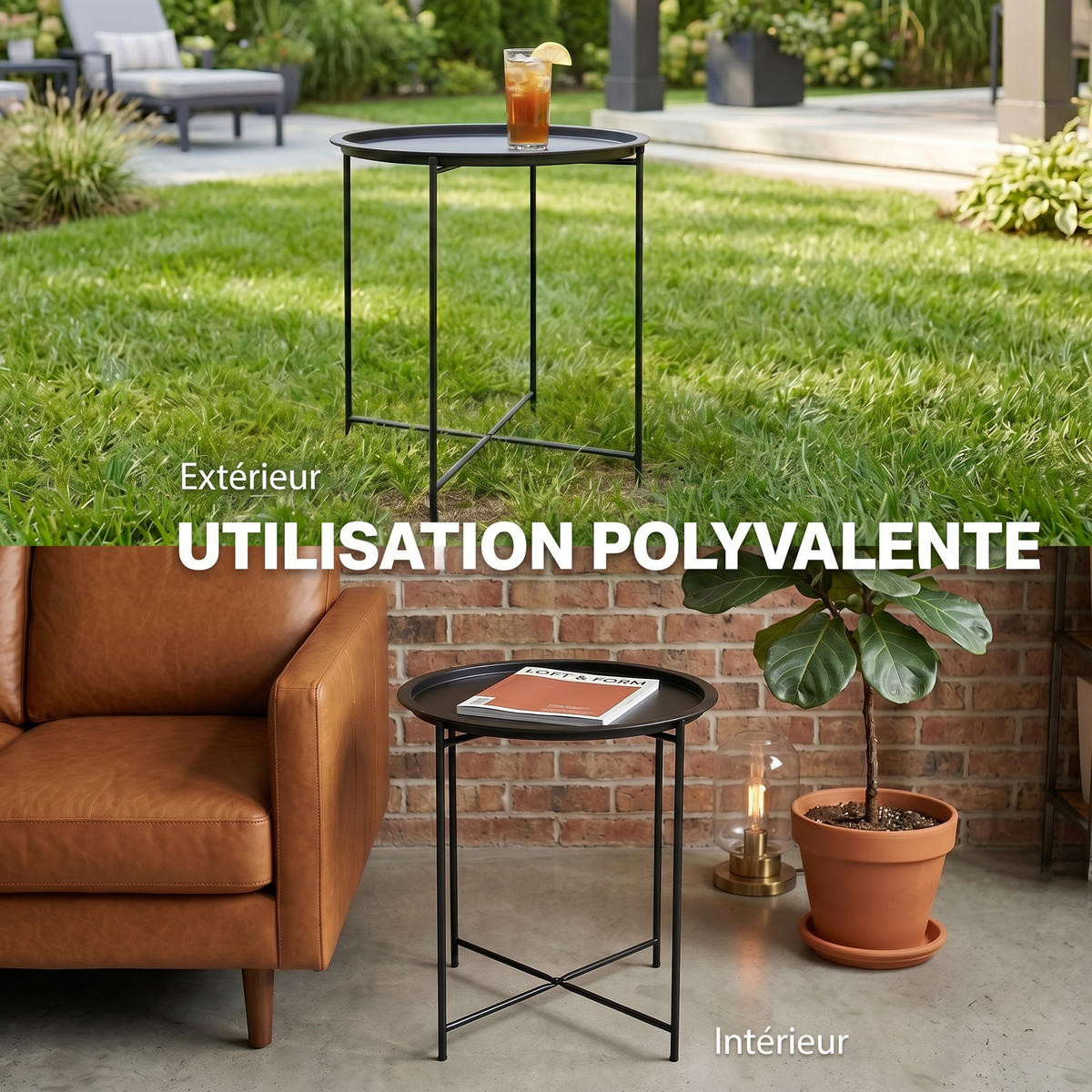 GARTENBEISTELLTISCH DE-14118 mit abnehmbarer Platte Schwarz - Schwarz, Metall (46/46/53cm) - ComfortXL