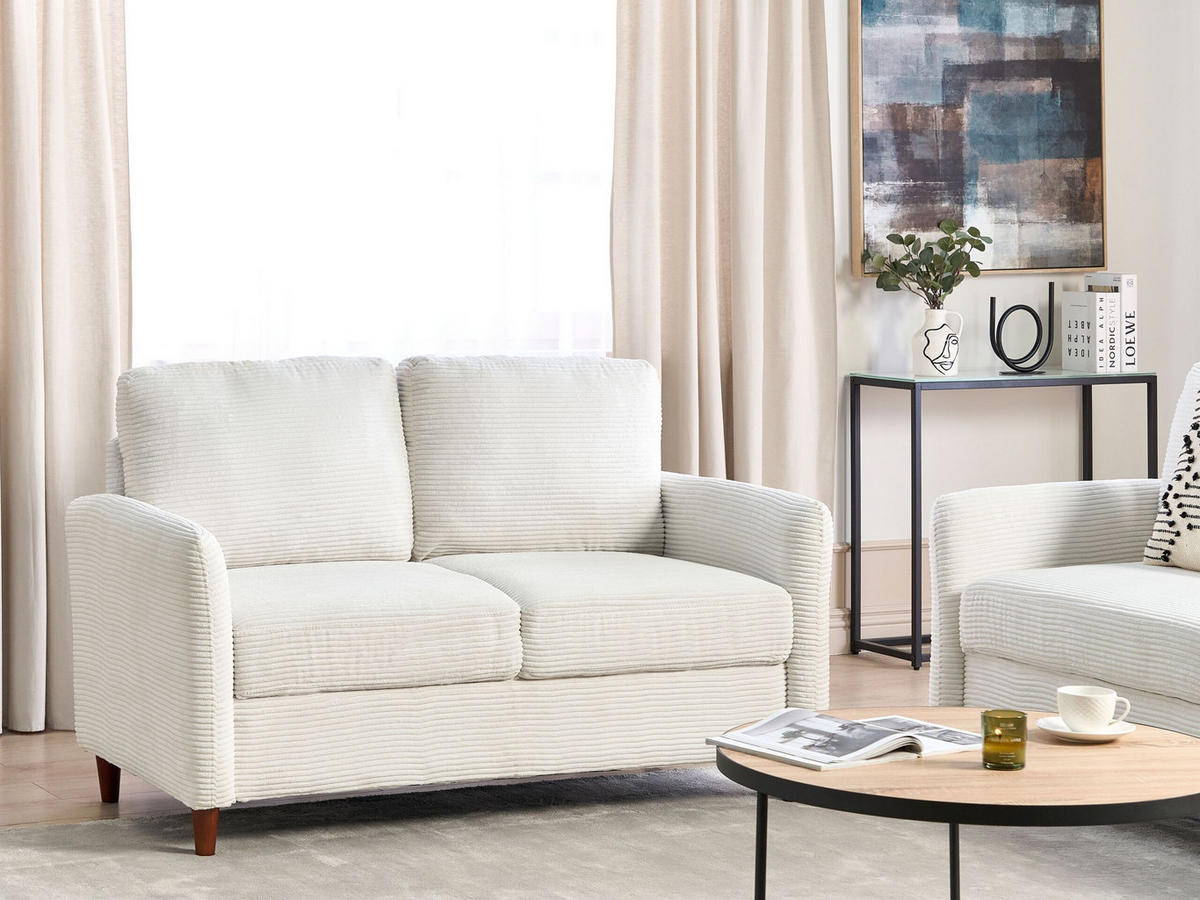 2-SITZER-SOFA Cord cremeweiß mit Stauraum Mare - Dunkelbraun/Weiß, Textil (143/88/77cm) - Beliani