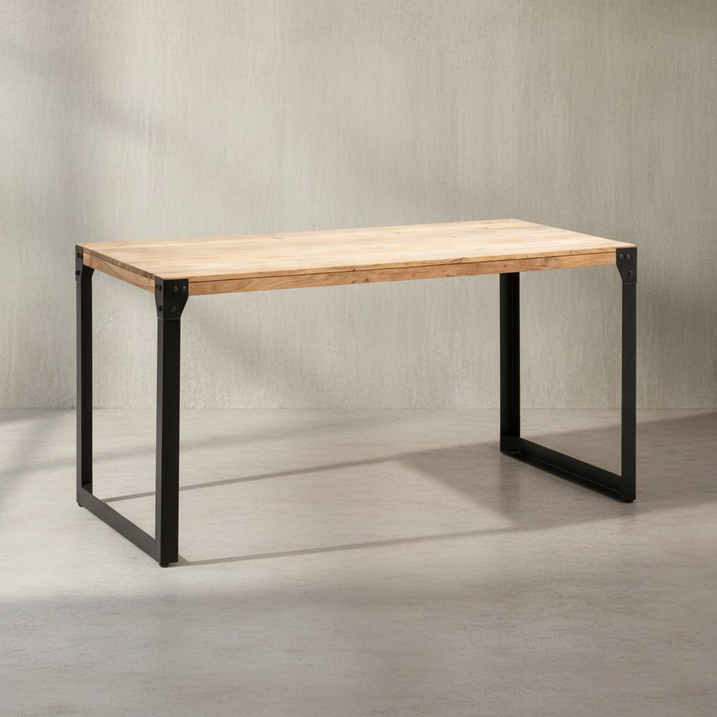 ESSTISCH Massivholz Metall Rechteckig Industrial, Akazie 140x80x76 cm - Schwarz/Akaziefarben, Holz/Metall (80/140/76cm) - KADIMA DESIGN