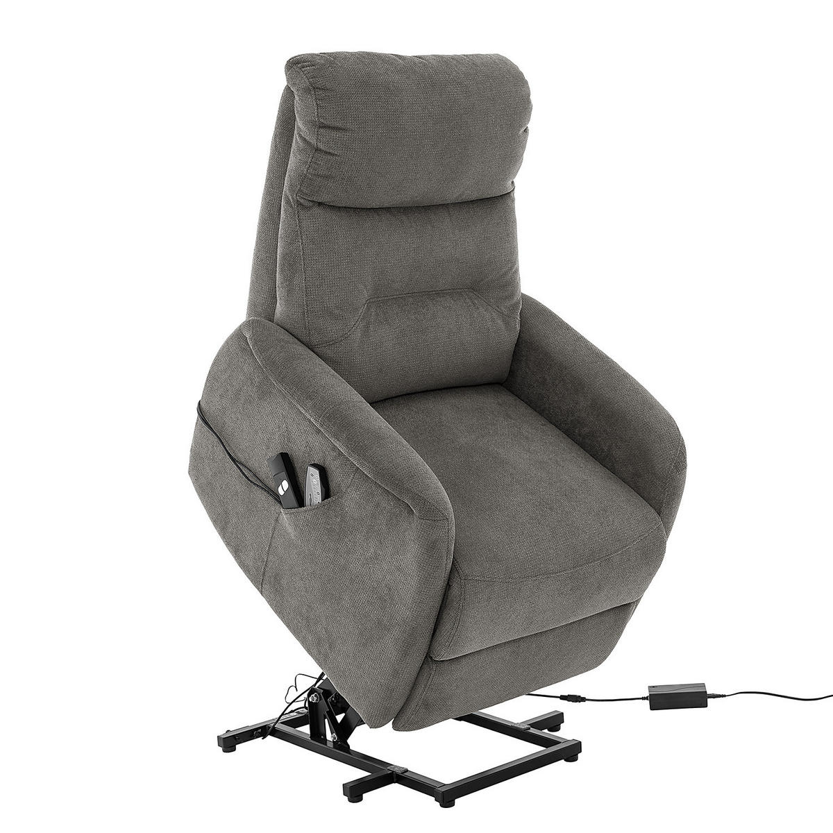 FERNSEHSESSEL mit Aufstehhilfe - Microfaser / Metall - Grau / Schwarz - Grau, Textil/Metall (74/109/84cm) - home24