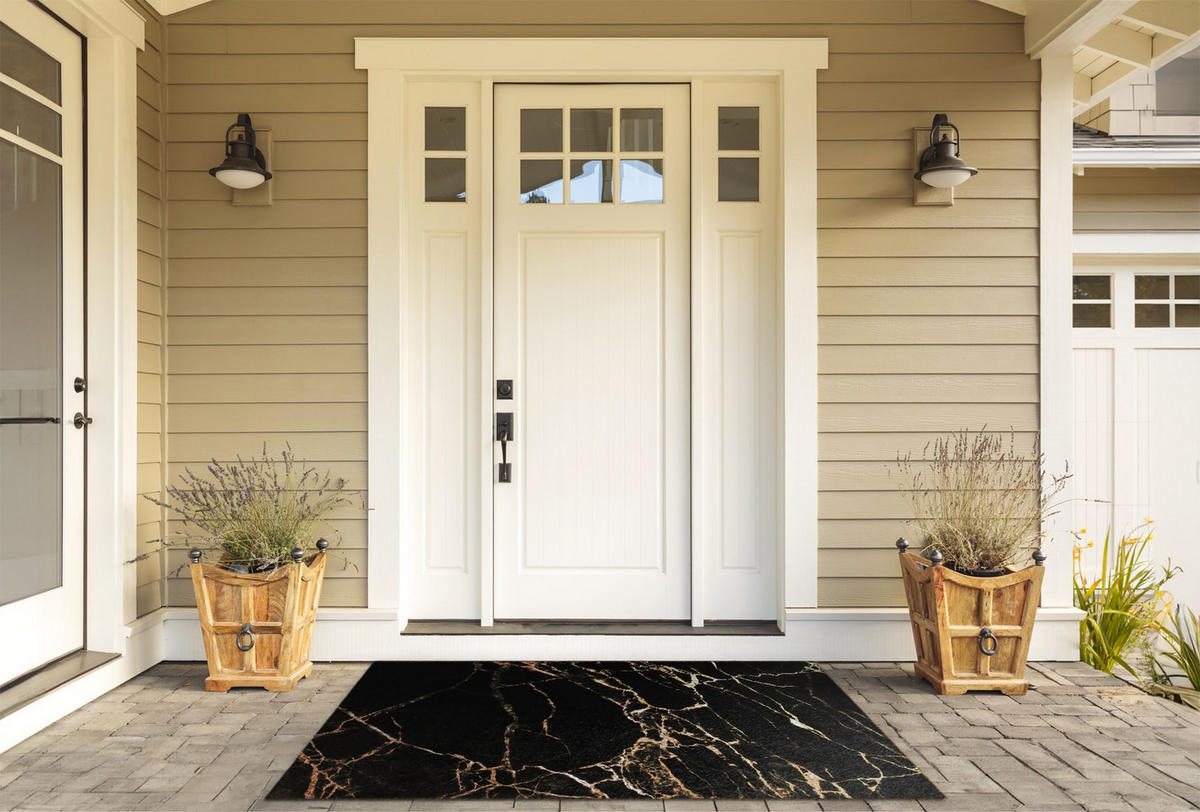 FUSSMATTE 150 x 100 cm Marmoroptik - Dunkelorange/Schwarz, Textil (150/100cm) - TULUP