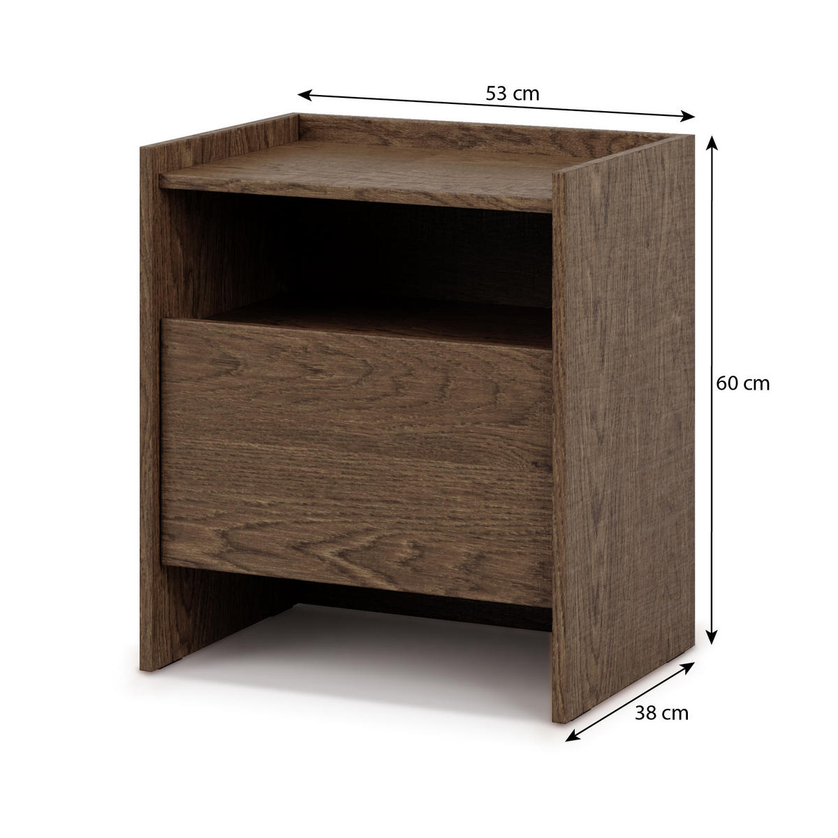 NACHTTISCH Juni mit 1 Schublade, 50 cm, Baltic Storm Eiche - Dunkelbraun, Holzwerkstoff (53/60/38cm) - Beautysofa
