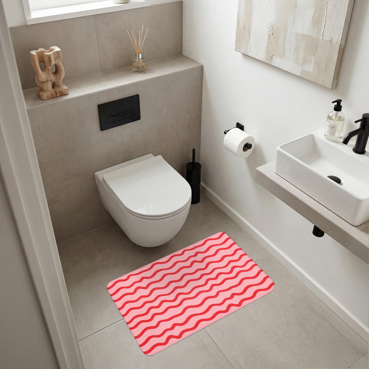 KÚPEĽŇOVÁ PREDLOŽKA Hravé - vzor - červená 80x50 cm - ružová, textil/plast (80/50cm) - OnlyWow