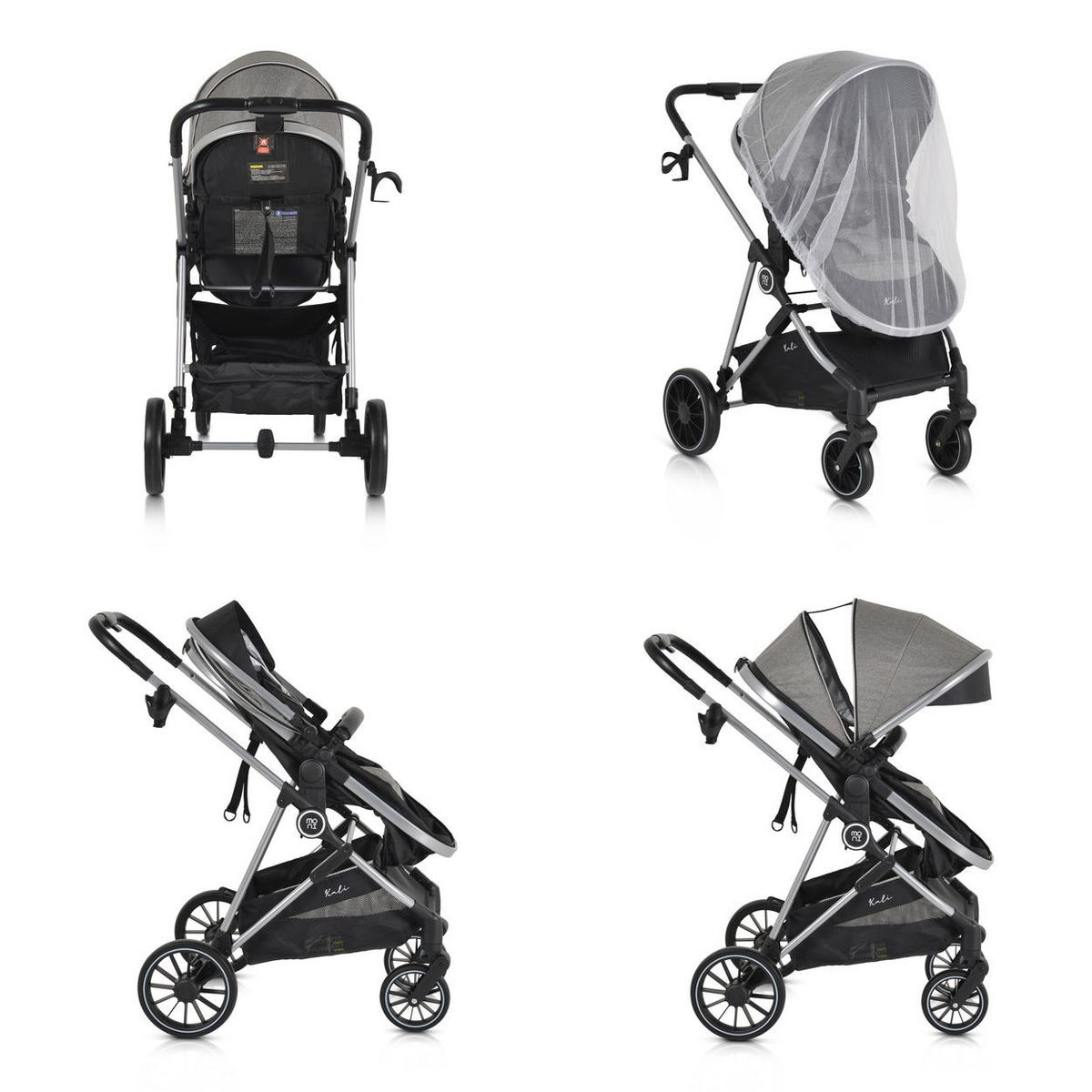 KINDERWAGEN 2 in 1 Kali grau umbaubar, Korb, Getränkehalter, Tasche - Grau, Metall (77/58/109cm) - Moni