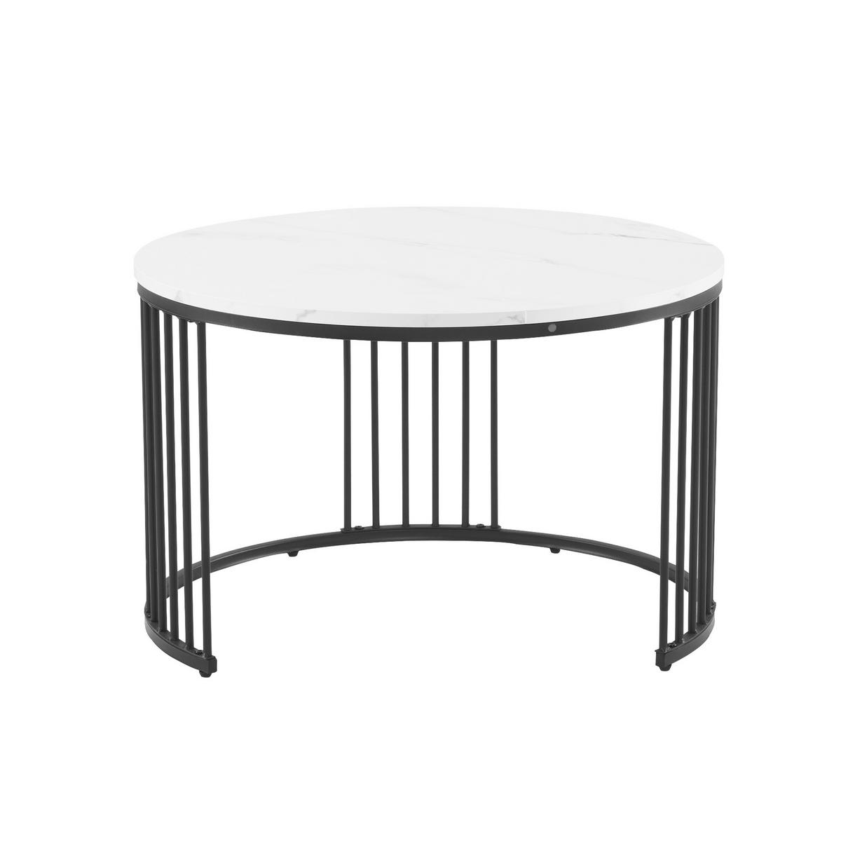 COUCHTISCH Set rund mit Hochglanz-Tischplatte marmoriert 70/70 cm und 45/45 cm schwarz - Schwarz, Holzwerkstoff (70/70/45.5cm) - OKWISH