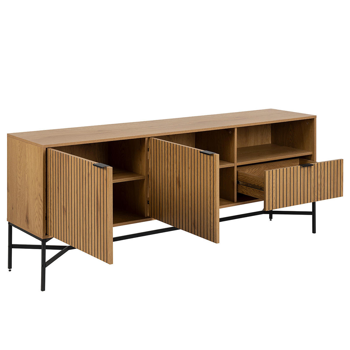 SIDEBOARD - Wildeiche Dekor / Schwarz - Braun, Holzwerkstoff/Metall (180/70/40cm) - home24