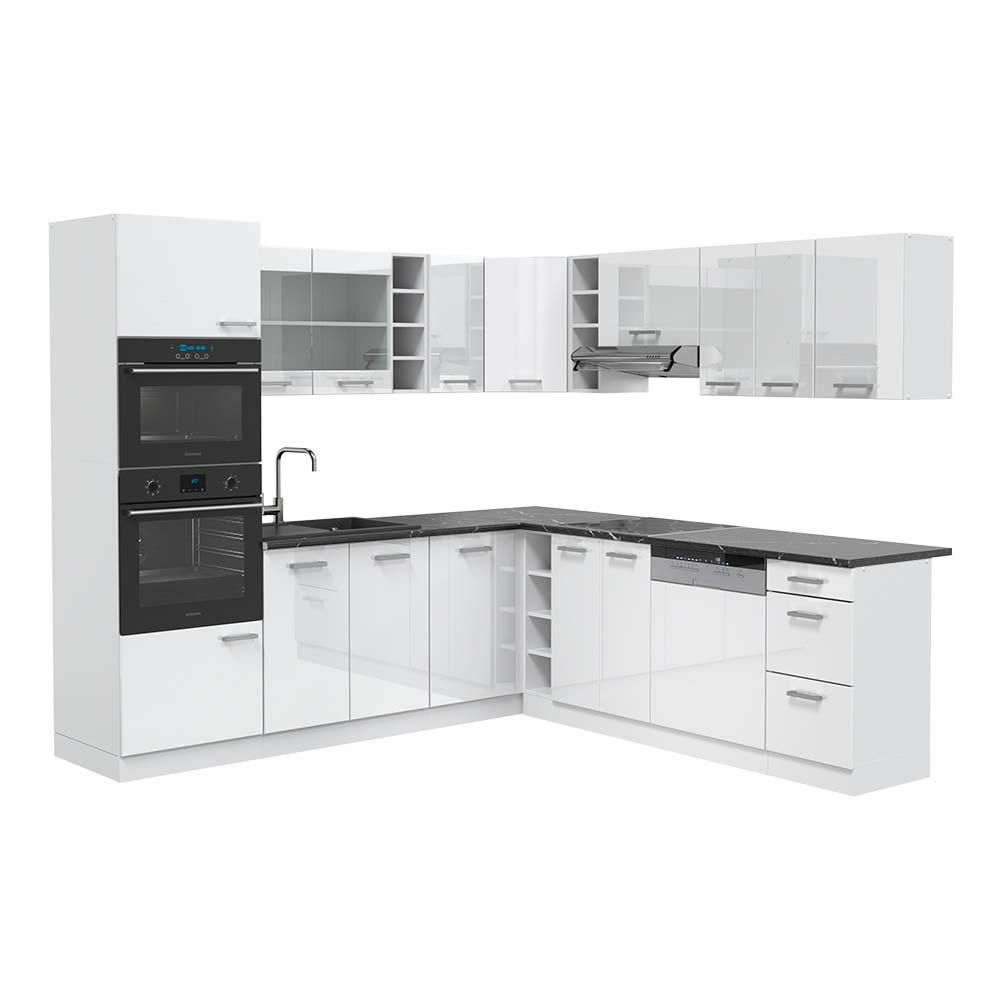 ECKKÜCHE R-Line Weiß Hochglanz/Weiß 237 x 247 cm, AP Anthrazit - Weiß Hochglanz/Weiß, Holzwerkstoff (247/81.6/60cm) - Vicco