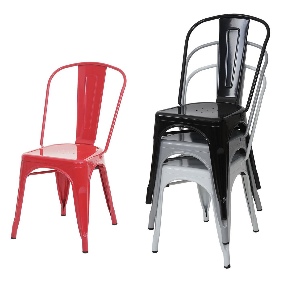 STUHL 87x45x43cm Sitzhöhe 44cm Metall Industriedesign stapelbar Grau - Grau, Metall (45/87/43cm) - CHEFGASTRO