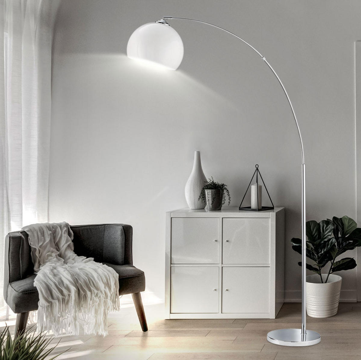 LED STEHLEUCHTE Metall Silber Grau - Silberfarben, Metall (6/110/180cm)