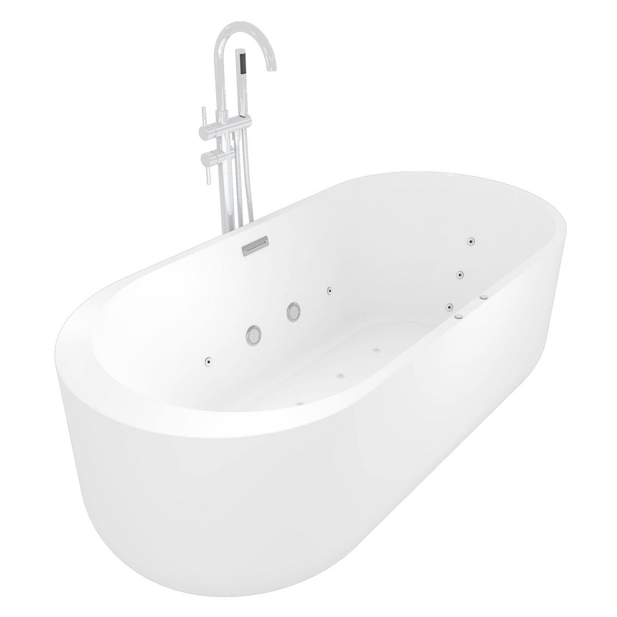 FREISTEHENDE Badewanne F26 170 Whirlpool Armatur AF04 - Weiß, Glas/Kunststoff (80/58/170cm) - AcquaVapore by Sandra Jentho