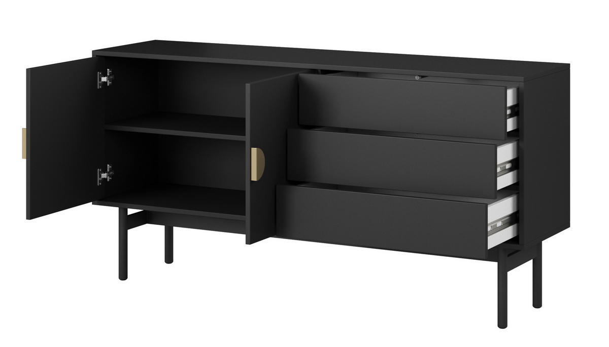 TV-SCHRANK Stoon Schwarz 154 cm - Goldfarben/Schwarz, Holzwerkstoff/Metall (154/76/38cm) - Selsey