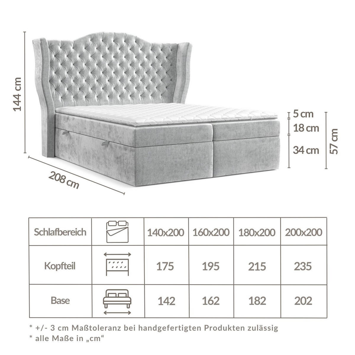 BOXBETT Royal Beige 200/200 cm im Chenille-Stoff - Beige/Schwarz, Holz/Holzwerkstoff (200/200cm) - Maison de Reve