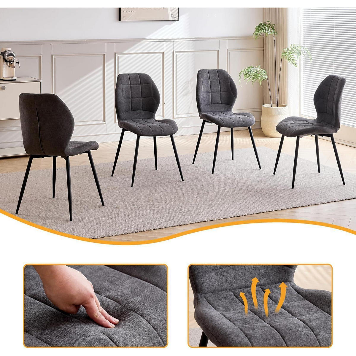 ESSZIMMERSTUHL 4-teiliges Set Stoff Grau Metallbeine - Grau, Textil (47.5/86/43cm)