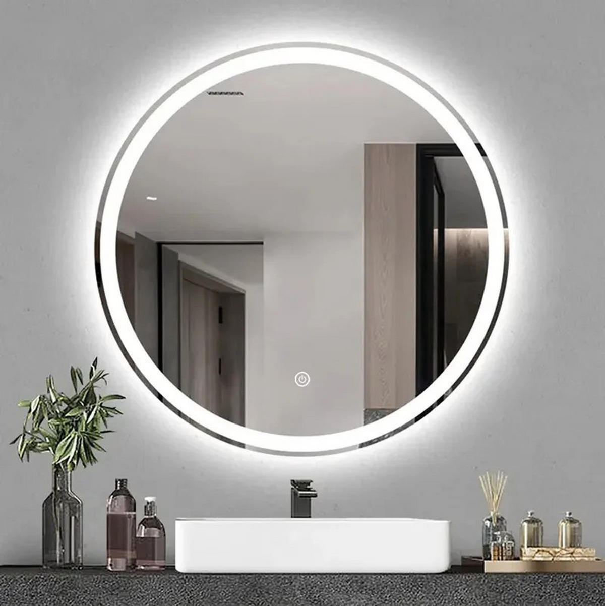 SPIEGEL Rea Led 80cm Bas - Grau, Glas (78.5/78.5/2cm) - REA