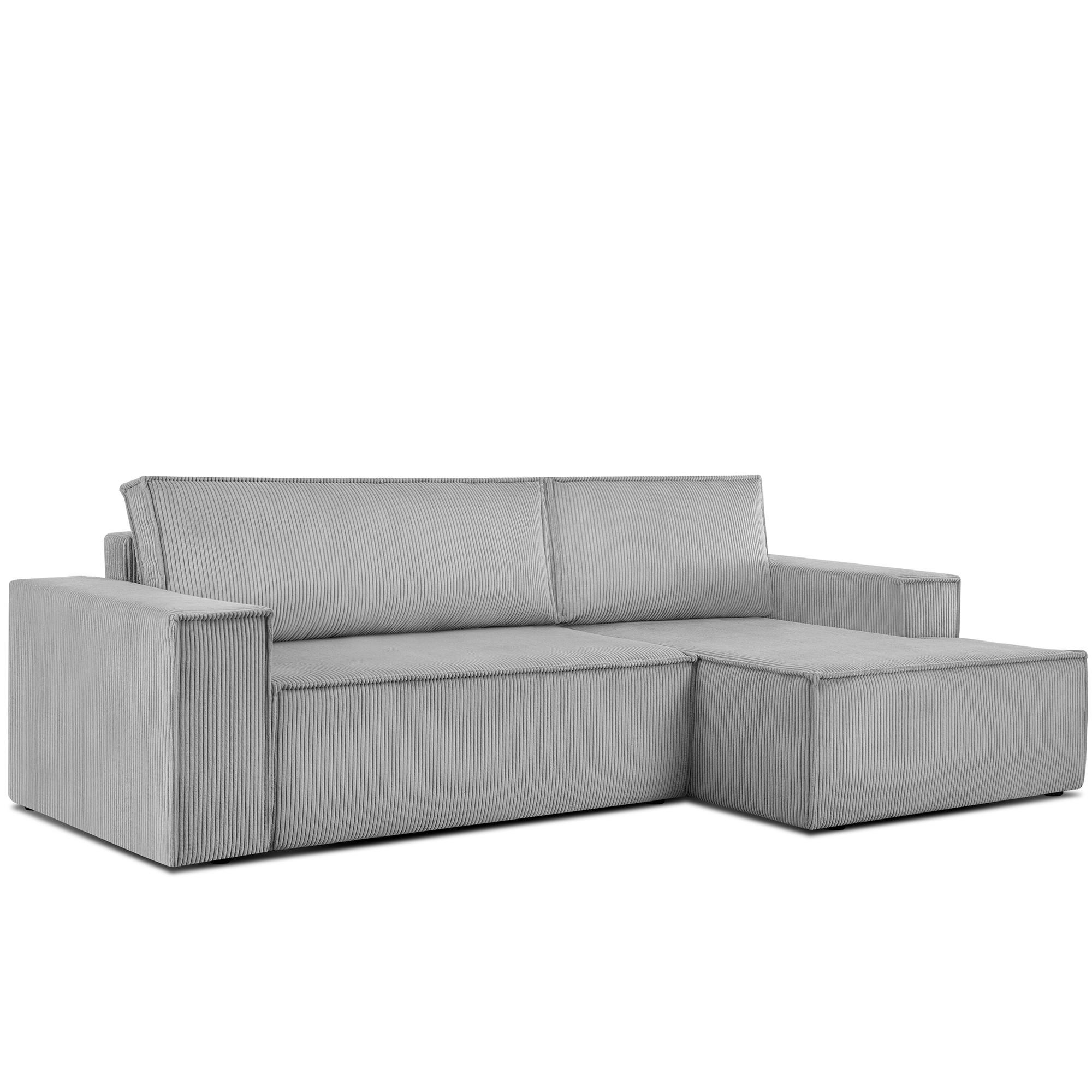 ECKSCHLAFSOFA-RECHTS NAPI in Pet Friendly Cord-Stoff, hellgrau - Hellgrau/Schwarz, Textil (262/148cm) - KONSIMO®