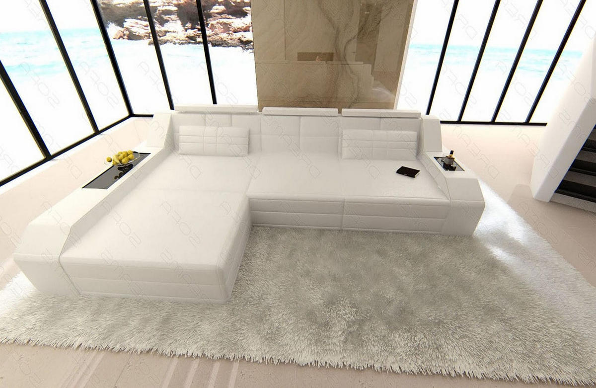 COUCH Arezzo L Weiß Echtleder - Weiß, Leder (308/194cm)