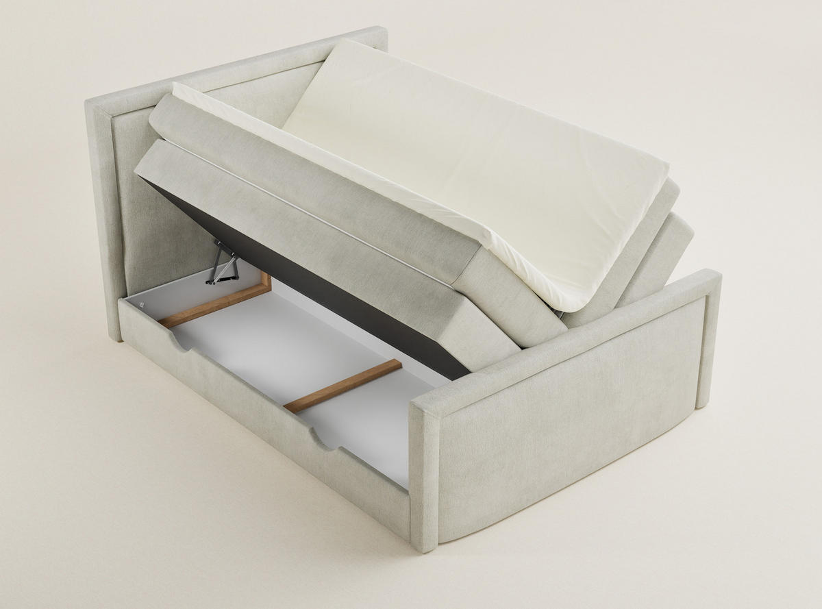 BOXSPRINGBETT Fresco 140/200 cm, in Creme, Bettkasten, Matratze, Topper - Creme/Schwarz, Holz/Holzwerkstoff (140/200cm) - Maison de Reve