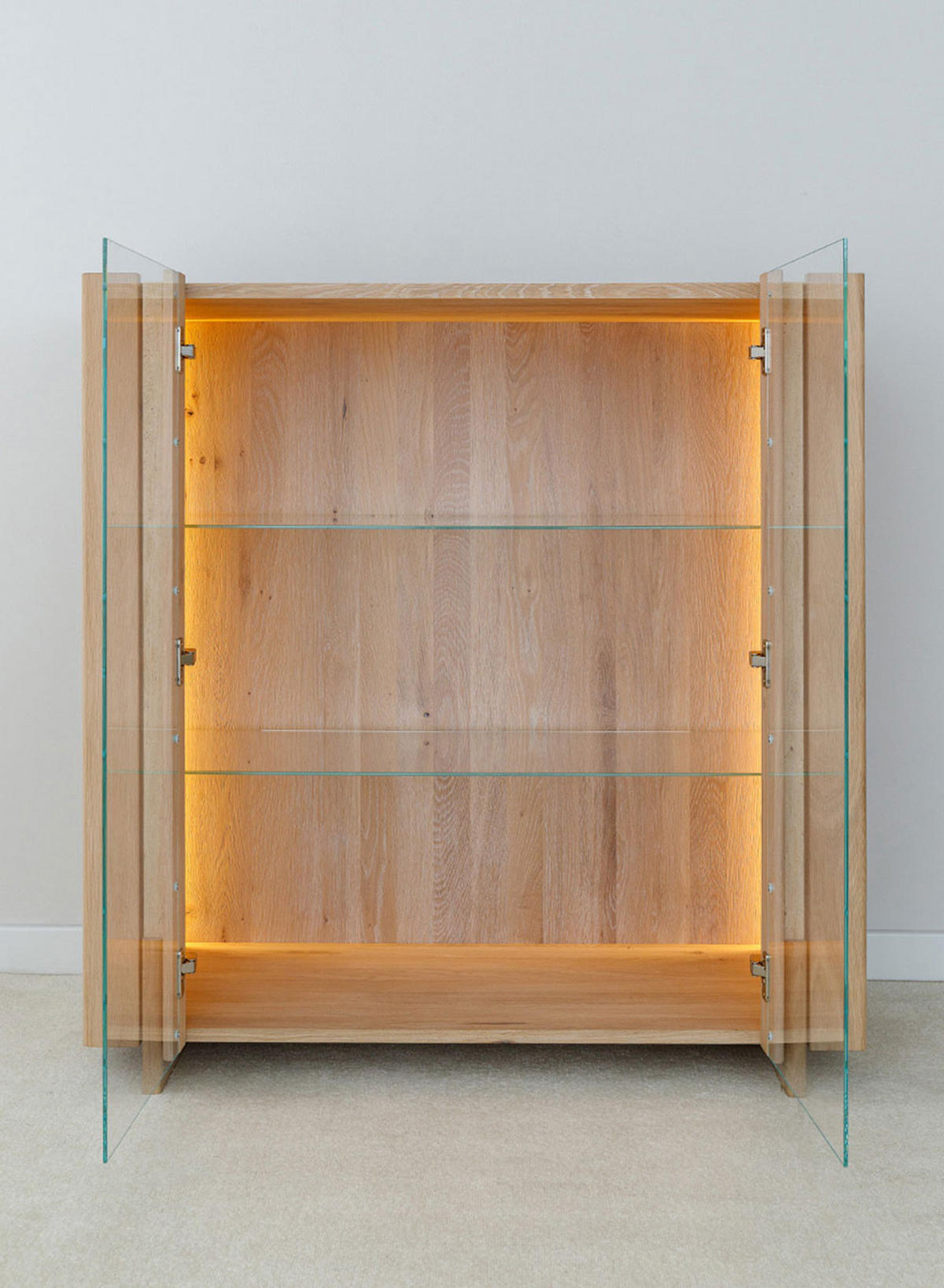 VITRINE Travertino Wildeiche Tabak / Travertin Naturstein 100 / 46 / 106cm - Wildeiche, Glas/Holz (100/106/46cm) - Feldmann-Wohnen